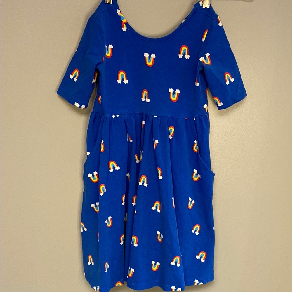 Hanna Andersson Blue 3/4 Sleeve Scoop Neck Sundress